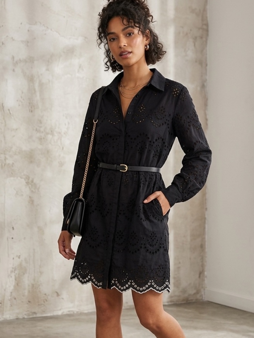 Adiva Black Eyelet Long Sleeve Blouse